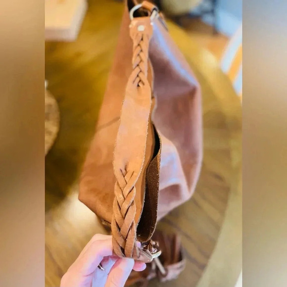 Isabella Fiore Vintage Hobo Cognac Leather Tassle Braided Stitching Detailed Bag - Picture 7 of 16